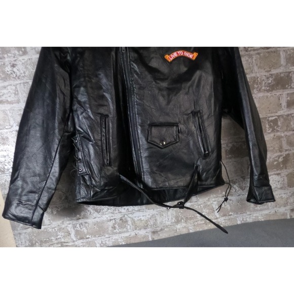 Diamond Plate Buffalo Leather Jacket Mens 2XL Black Eagle USA Patch Motorcycle - Picture 8 of 13